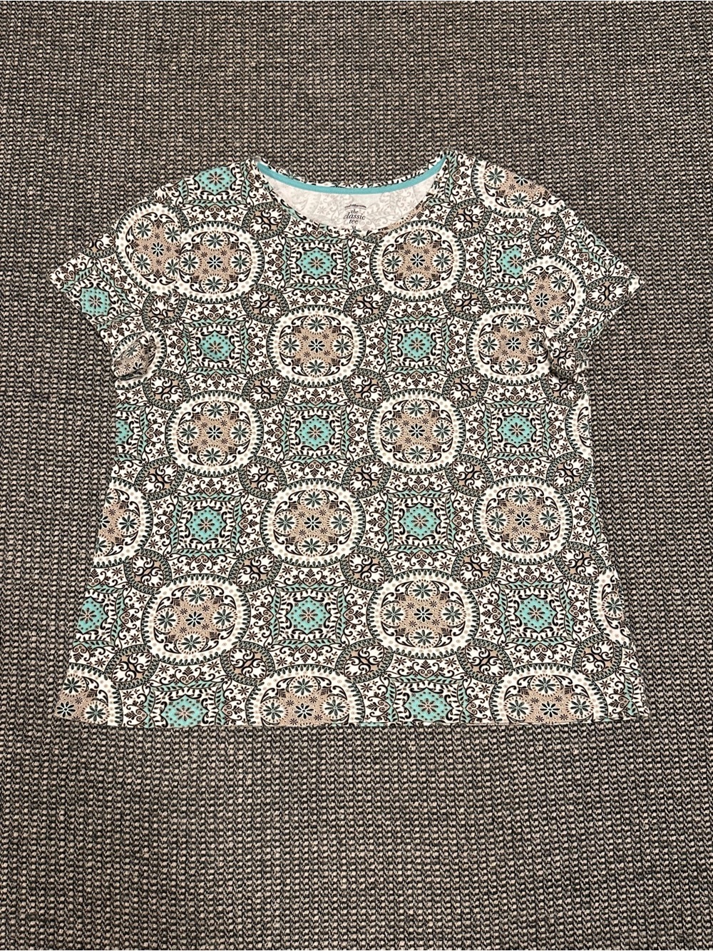 Women’s Short Sleeve Printed Tee in Cream & Aqua